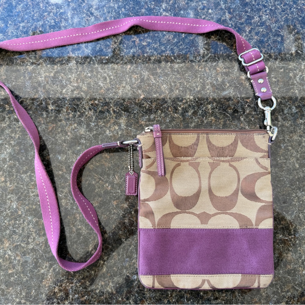 Coach Tan and Purple Crossbody Bag